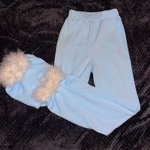 Baby Blue Pants with White fluffy Feathers